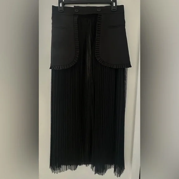 Black Double-Breasted Women's BLAZER Dress/sheer pleated midi Skirt size L NWT - Picture 6 of 16